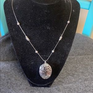 Scroll Silver tone locket necklace!